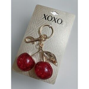 XOXO Cherry Keychain Red Glitter Cherry Purse Charm Gold Tone New